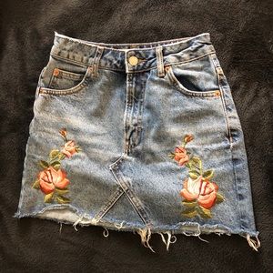 Topshop Denim Embroidered Skirt